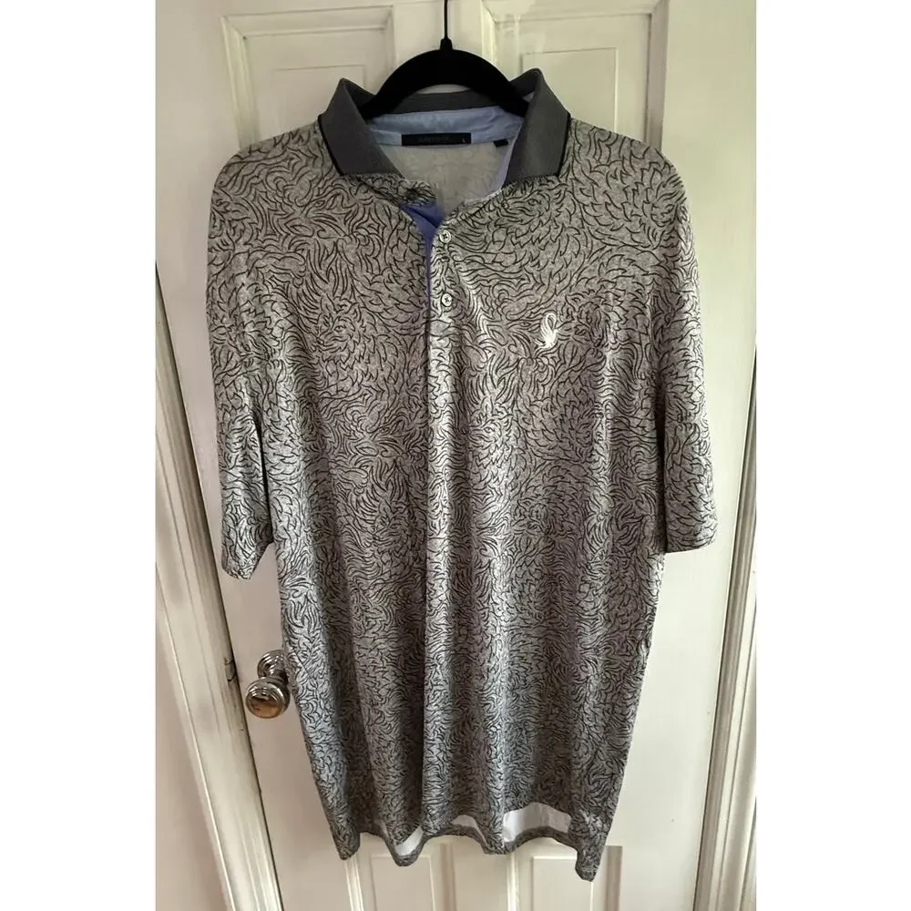 Greyson Clothiers Golf Polo Large L Wolf Print The Shadows Grey AOP EUC
